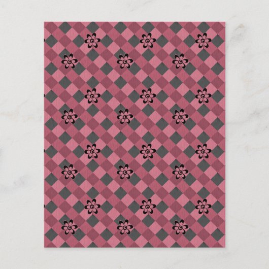 灰色ピンクの市松模様に花付き幾何学模様 チラシ (正面)