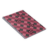 灰色ピンクの市松模様に花付き幾何学模様 ノートブック (右側)