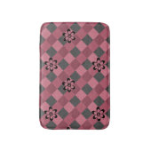 灰色ピンクの市松模様に花付き幾何学模様 バスマット (正面縦)