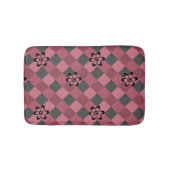 灰色ピンクの市松模様に花付き幾何学模様 バスマット (正面)