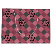 灰色ピンクの市松模様に花付き幾何学模様 ラージペーパーバッグ (裏面)