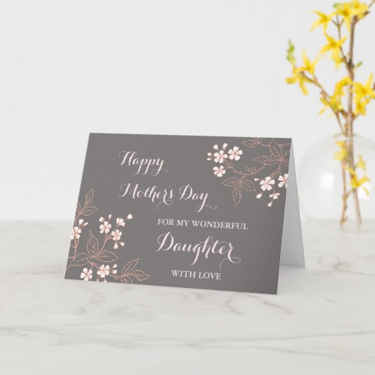 灰色ピンクの花の娘ハッピー母の日 カード (黄色い花)