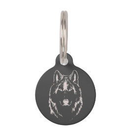 灰色ファンキーと白のオオカミの顔の頭スケッチ ペット　ネームタグ