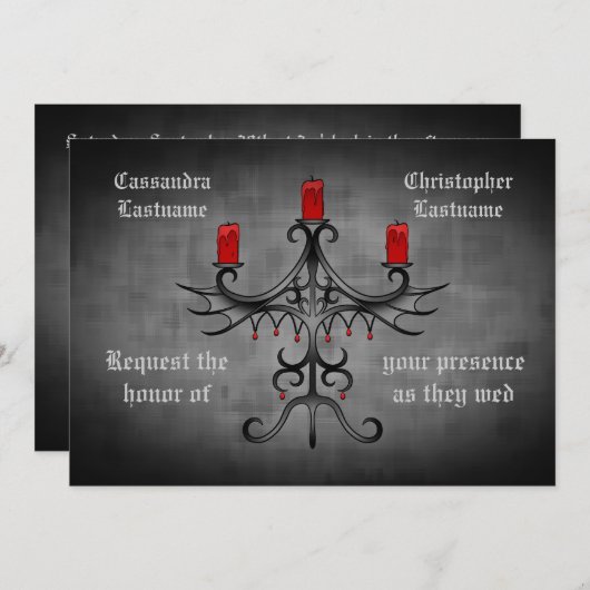 灰色ファンシーの不気味な上のゴシックカ結婚ンデラ 招待状 (正面/裏面)