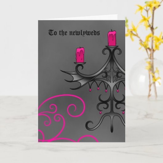 灰色ファンシーの新しい灰色のピンクのゴシック様式のカンデラ結婚ラ カード (黄色い花)