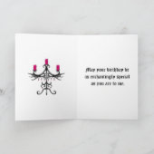 灰色ファンシーの誕生日にピンク色のゴシック様式のカンデラ カード (内部)