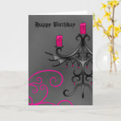 灰色ファンシーの誕生日にピンク色のゴシック様式のカンデラ カード (黄色い花)