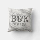 灰色フェイク大理石結婚のモノグラム クッション (裏面)