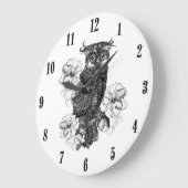 灰色フクロウ白い蘭の黒い数字 ラージ壁時計 (傾斜)