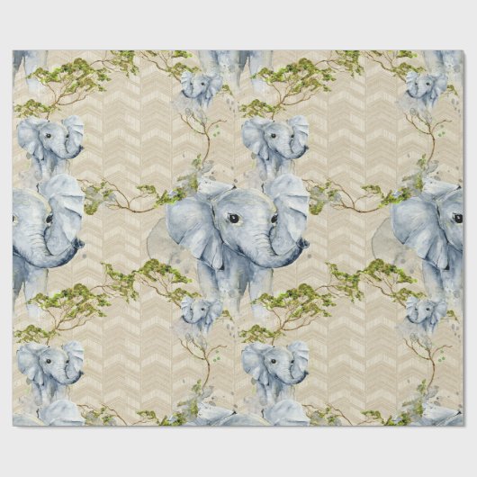 灰色ベビー象のアフリカのサバンナの野生動物 ラッピングペーパー (フラット)