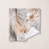 灰色ベージュのトロピカルパターン。 バスタオルセット (ウォッシュタオル)