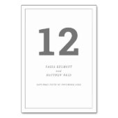 灰色ミニマルの白い垂直文字結婚またはイベント テーブルナンバー (正面)