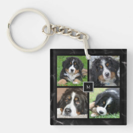 灰色モダンの家族カスタム写真コラージュのモノグラム キーホルダー