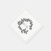灰色モダンの葉のクレストモノグラム結婚の スタンダードカクテルナプキン (角)