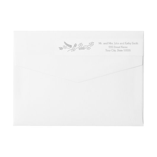 灰色モダンの葉差出人住所ラベル ラップアラウンドラベル (裏面)