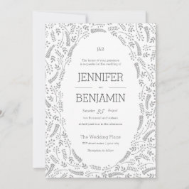 灰色モダンの葉結婚式招待状 招待状