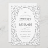 灰色モダンの葉結婚式招待状 招待状 (正面/裏面)