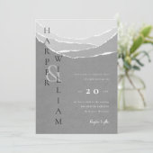 灰色モダンの裂けた紙の結婚山々の侵略 招待状 (スタンド正面)