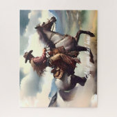 灰色モダンの馬に乗るカウボーイ ジグソーパズル (縦)