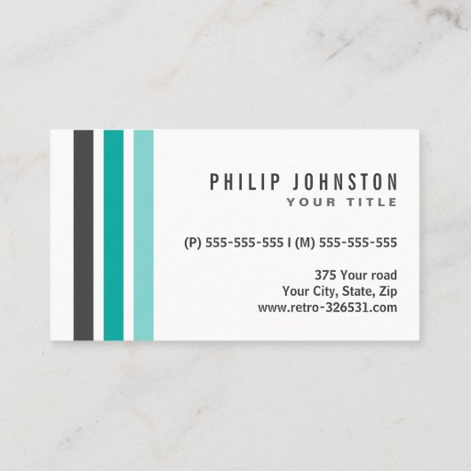 灰色モダンティール（緑がかった色）アクアブルーストライプ白 名刺 (裏面)