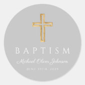 灰色モダン宗教十字洗礼 ラウンドシール (正面)