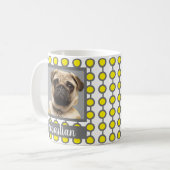 灰色モダン黄色の幾何学的パターンPet写真 コーヒーマグカップ (正面左)