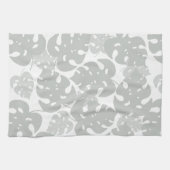 灰色モンステラ葉パターン キッチンタオル (横)