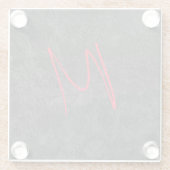 灰色ユニークの赤モノグラム名書道イニシャル ガラスコースター (裏面)