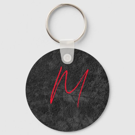 灰色ユニークの赤モノグラム名書道イニシャル キーホルダー (正面)
