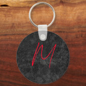 灰色ユニークの赤モノグラム名書道イニシャル キーホルダー (正面)