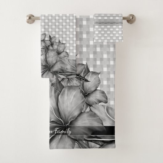 灰色ユリの点検は縞で飾ります バスタオルセット (インサイチュ)