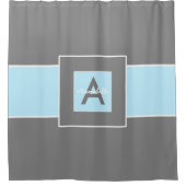 灰色ライトブルーモノグラムパーソナライズされた シャワーカーテン (正面)