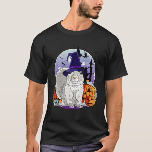 灰色リスかわいいハロウィンウィッチカボチャ Tシャツ (正面)