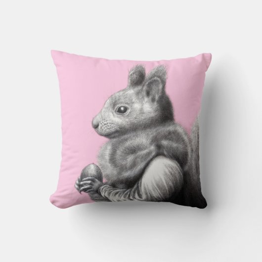 灰色リスの毛皮のスカーフを持つ赤いリス（梅） クッション (正面)