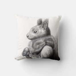 灰色リスの毛皮のスカーフを持つ赤いリス（雪） クッション