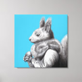 灰色リスの毛皮のスカーフを持つ赤いリス(青) キャンバスプリント (正面)