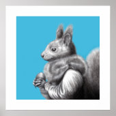 灰色リスの毛皮のスカーフを持つ赤いリス（青） ポスター (正面)
