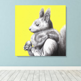 灰色リスの毛皮のスカーフを持つ赤いリス（黄色） キャンバスプリント