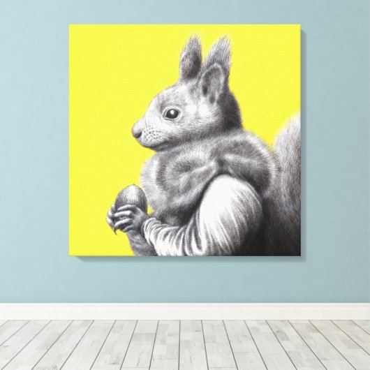 灰色リスの毛皮のスカーフを持つ赤いリス（黄色） キャンバスプリント (インサイチュ (ウッドフロア))