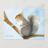 灰色リスの水色絵画のはがき ポストカード (正面)