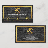 灰色レンガ壁金ゴールドフレーム組積造建築 名刺 (正面/裏面)