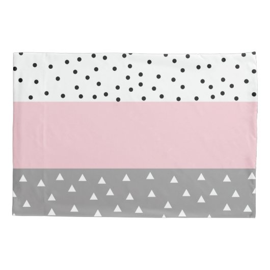 灰色及びピンクのエレガントで幾何学的な三角形及び点 枕カバー (裏面)