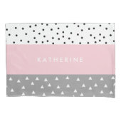 灰色及びピンクのエレガントで幾何学的な三角形及び点 枕カバー (正面)