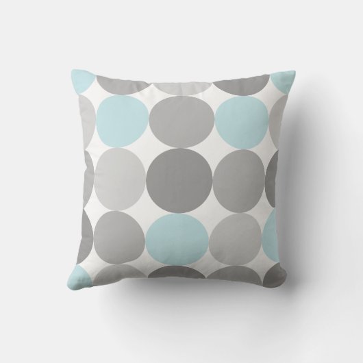 灰色及び淡いブルーのターコイズの円形の円パターン クッション (裏面)