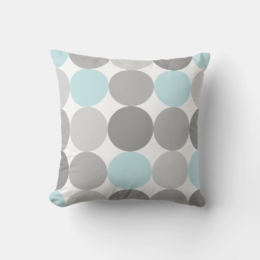 灰色及び淡いブルーのターコイズの円形の円パターン クッション (正面)