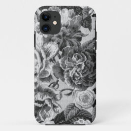 灰色及び白いヴィンテージの花のToileの生地No.1 iPhone 11 ケース