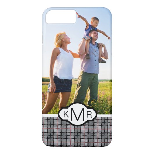 灰色及び赤いのカスタムな写真及びモノグラムピクセル格子縞 Case-Mate iPhoneケース (裏面)