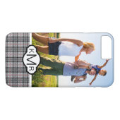 灰色及び赤いのカスタムな写真及びモノグラムピクセル格子縞 Case-Mate iPhoneケース (裏面(横))