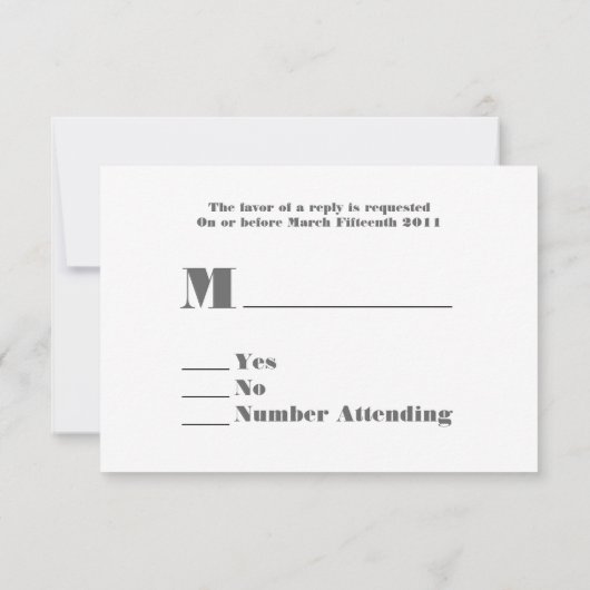 灰色及び黄色の結婚RSVP 出欠カード (裏面)