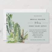 灰色多汁性砂漠サボテン動物群ブライダルシャワー 招待状 (正面)